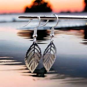 🆕 Leaf Charm Silver Tone Earrings - Handmade USA - Harriet Ave Jewels